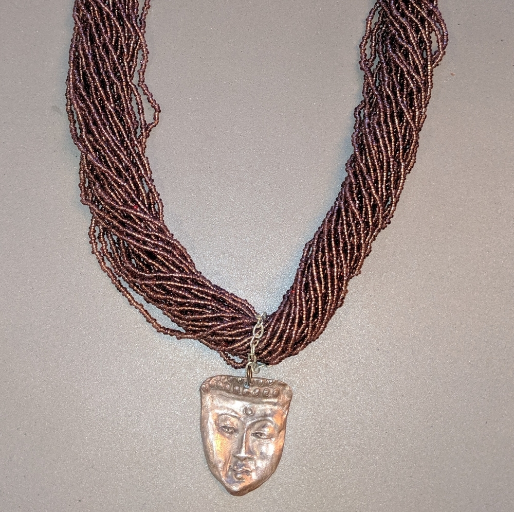 Handmade silver Buddha necklace purple beads